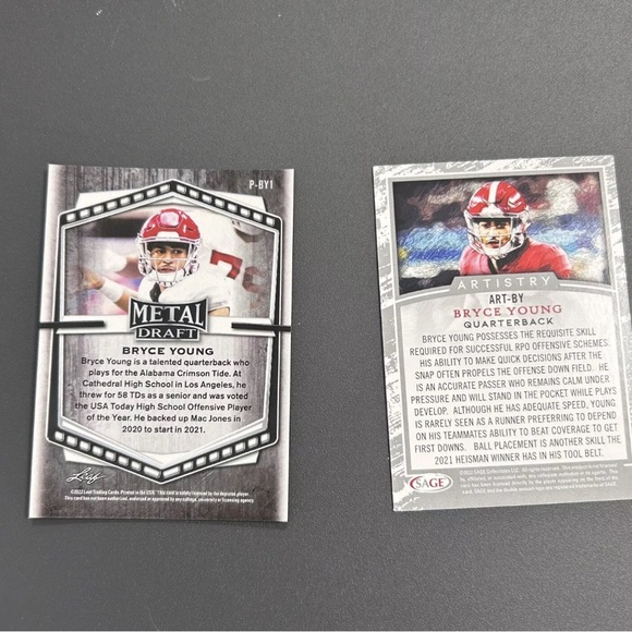 Lot 4 Bryce Young 2022 2023 Rookie Draft Ungraded Trading Cards Leaf Panini Sage - Picture 4 of 5